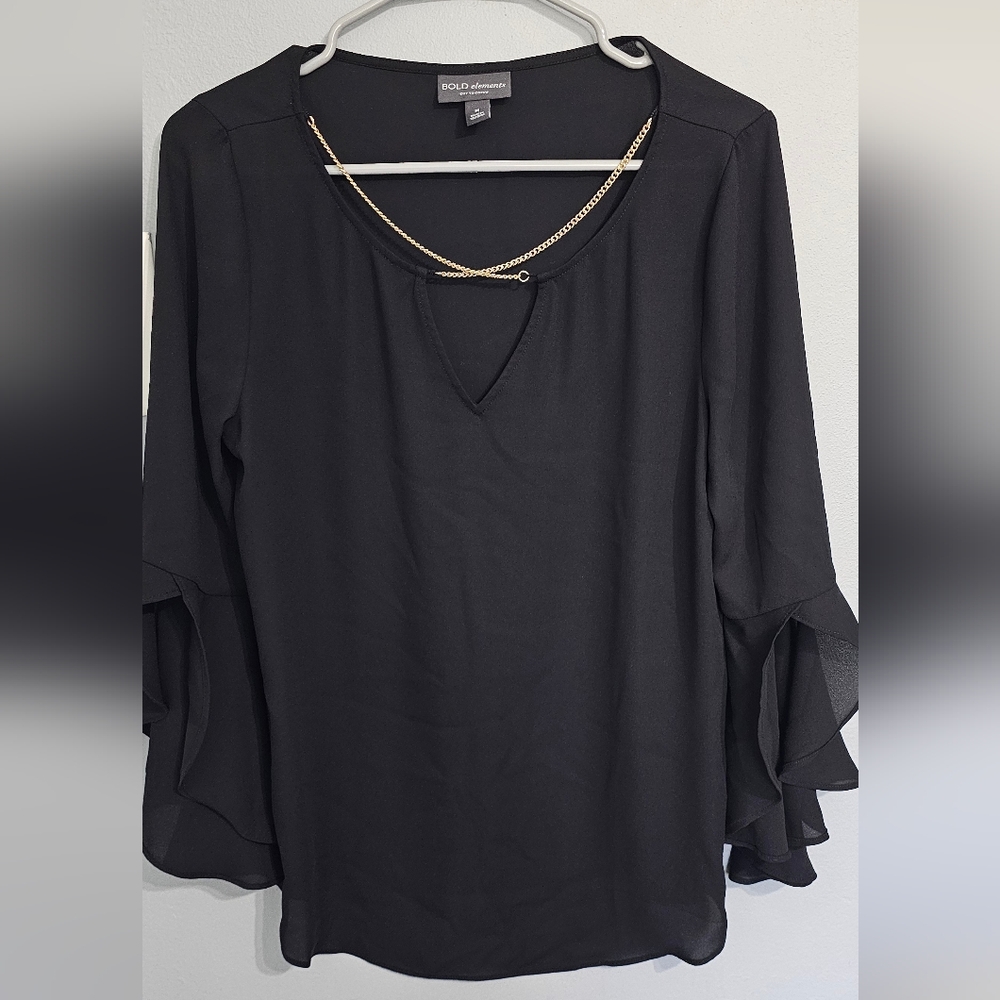 BOLD elements Elegant Black Ruffle Sleeve Blouse - image 3